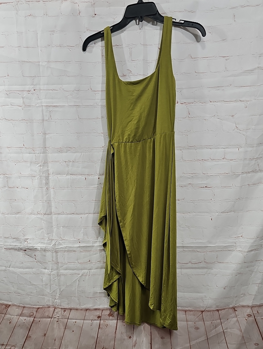 Steve Madden Olive Green Asymmetrical Sleeveless Draped Dress